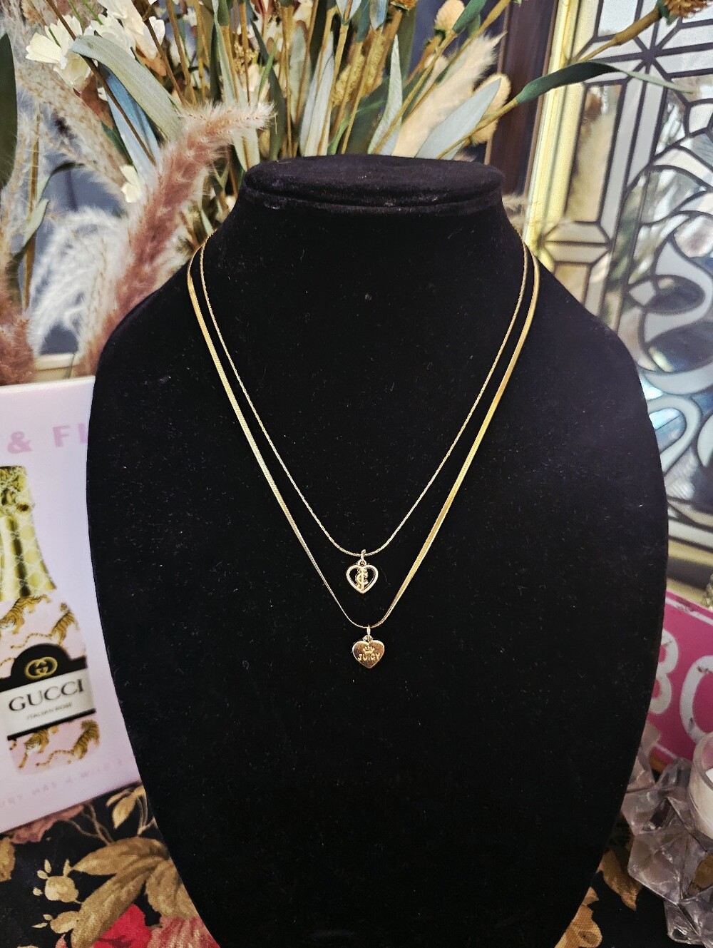 Juicy Couture Gold Double Heart Pendant Necklaces
